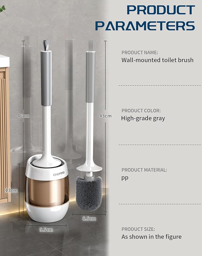 Toilet Brush and Holder Set, 2 Pack Wall-Mounted and Free-Standing Dual Use Toilet Scrubber with Half-Round Design, High-Density Bristle Head, Plastic Toilet Bowl Brush Cleaner for Bathroom