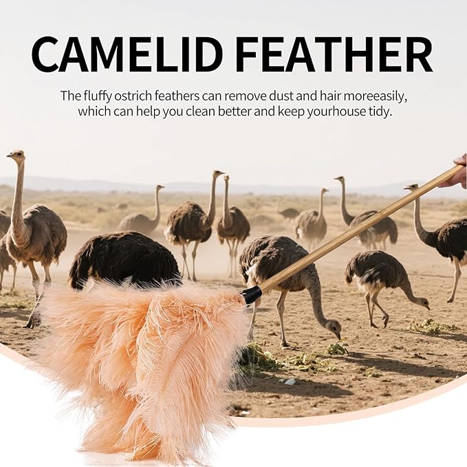 THARAHT 1PCS Ostrich Feather Duster Fluffy Natural with Wood Handle Reusable Washable for Cleaning Keyboard,Home,Car,Office Ostrich Feather Duster,29Inch