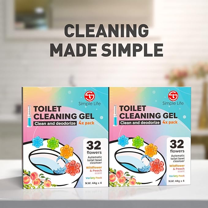Simple Life Toilet Bowl Cleaner Gel | Fresh Flower Toilet Gel Stamp | Stops Limescale and Stains with Air Freshening Scent | Deodorizing Clean | 64 Stamps, Variety Pack