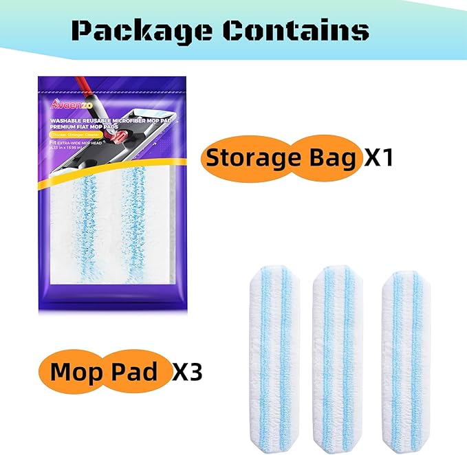 Microfiber Mop Pad Refills-3 Pack Washable Reusable Pads, Fits H2PRO Flat Mop