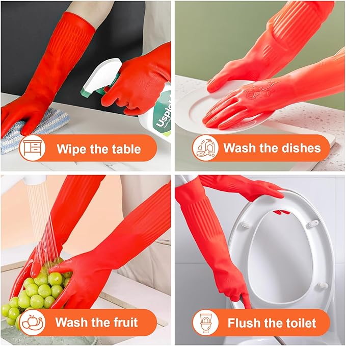 North Tower Rubber Gloves Kitchen Cleaning For Washing Dishing Kithchen, warmming Heat Resistant Dishwashing Gloves,18",2 Pairs Medium