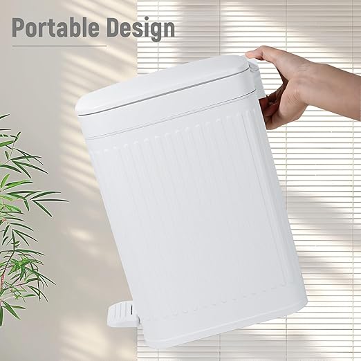 Small Bathroom Trash Can with Lid 1.9 Gallon Step Trash Can Slim Garbage Can with Soft-Close Waste Bin for Bathroom, Bedroom, Office, Dorm, RV, White