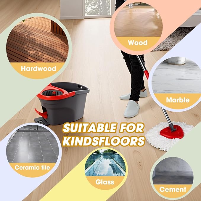 10 Pack Spin Mop Replacement Heads, 360° Microfiber Spin Mop Refills for O-Cdea EasyWrin 1-Tank System, Machine Washable Mop Replace Head for Easy Cleaning