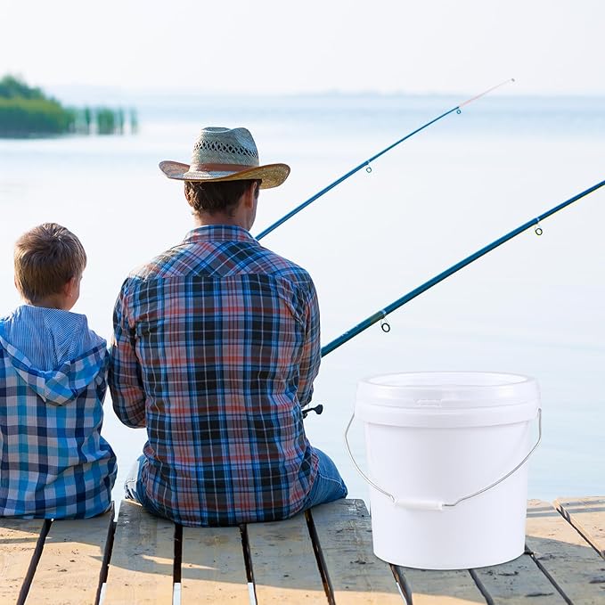 4-Pack 15 Liters White Food Grade Storage Buckets, Plastic Paint Pails with Lids