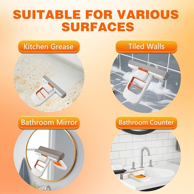 Mini Folding Table Mop, 2025 Portable Cleaning Sponge Mop for Bathroom, Kitchen, Countertops, Glass, Tile - Wet and Dry Use, Deep Grooved, One-Hand Squeeze Handle, Replaceable Mop Head