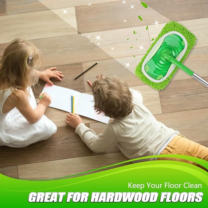 Set of 4 Reusable Microfiber Mop Pads Compatible with Swiffer Sweeper, Dry Sweeping Cloths, Washable Wet Mopping Cloth Refills for Floor Cleaning (Mop is Not Included) (4 Pack, Green)