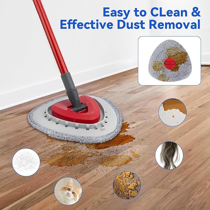 Spin Mop Head Refill for Vileda/Ocedar EasyWrin & RinseClea Spin Mop - Fit Both of EasyWrin 1-Tank & RinseClean 2-Tank System,Rotating Microfiber Triangle Replacement Pads - 6 Cloth 1 Mop Base