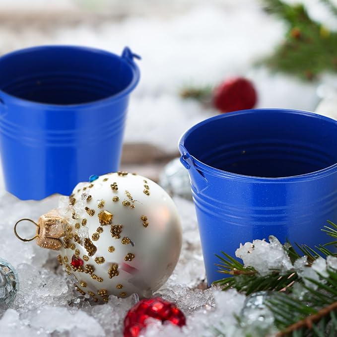 Mini Metal Buckets with Handles Galvanized Buckets 3.15 Inch Mini Container Pails for Metal Tin Plant Holder Pail for Wedding Decoration Party Favor(Blue,28 Pcs)