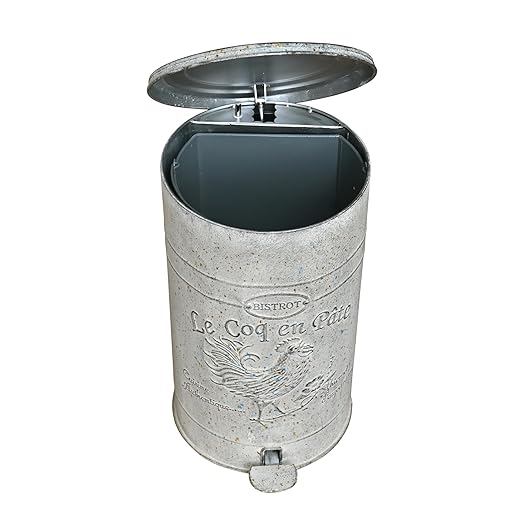 Farmhouse Metal Trash Can with Lid Retro Step Pedal Garbage Cans Vintage Round Step-On Waste Container with Removable Inner Bucket for Kitchen Bathroom Bedroom Toilet Office Garden Outdoor 15 Liter