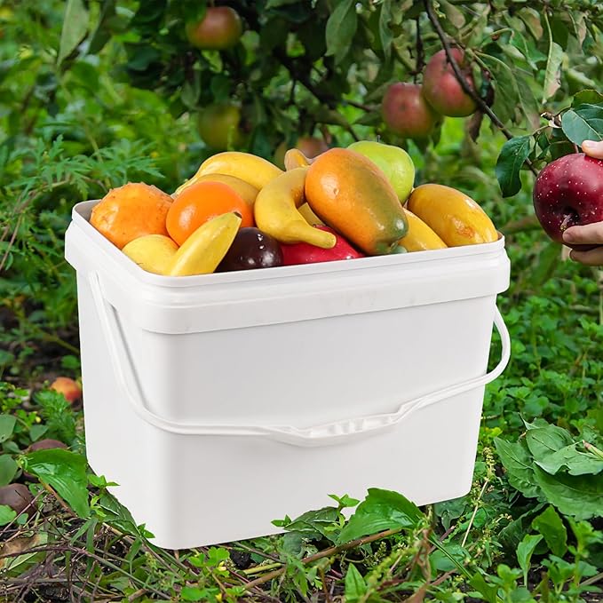 4 Pcs 5 Gallon Rectangle Bucket Pail with Handle, Food Storage Container Industrial Pail with Airtight Lid