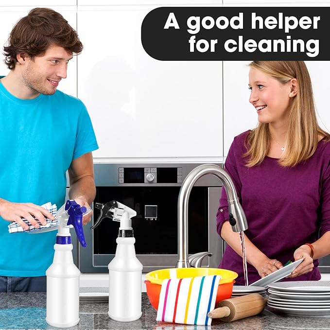 Eccliy 12 Pcs 16 Oz Plastic Spray Bottle, Adjustable Empty Reusable Sprayer for Cleaning, Planting, Water, Bathroom and Kitchen, BBQ, Commercial and Residential(Blue, Black,Original)