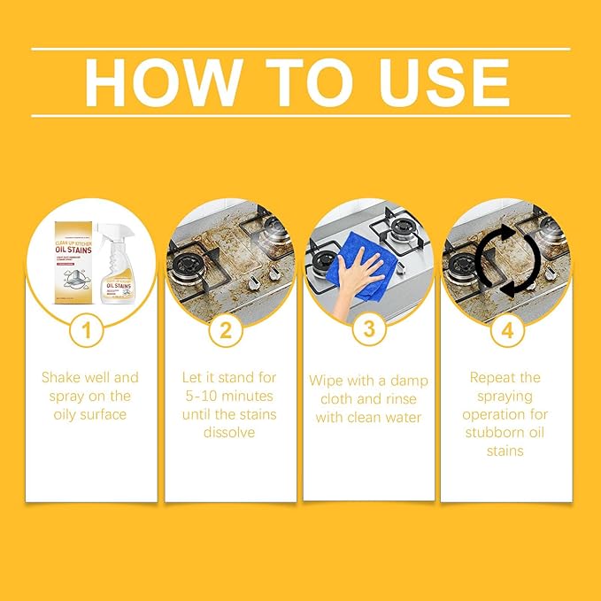 Clean Up Kitchen Oil Stains Spray, Heavy Duty Kitchen Degreaser Spray, Strong Oil Stain Remover for Stoves, Grill and Range Hoods, 4 FL.OZ