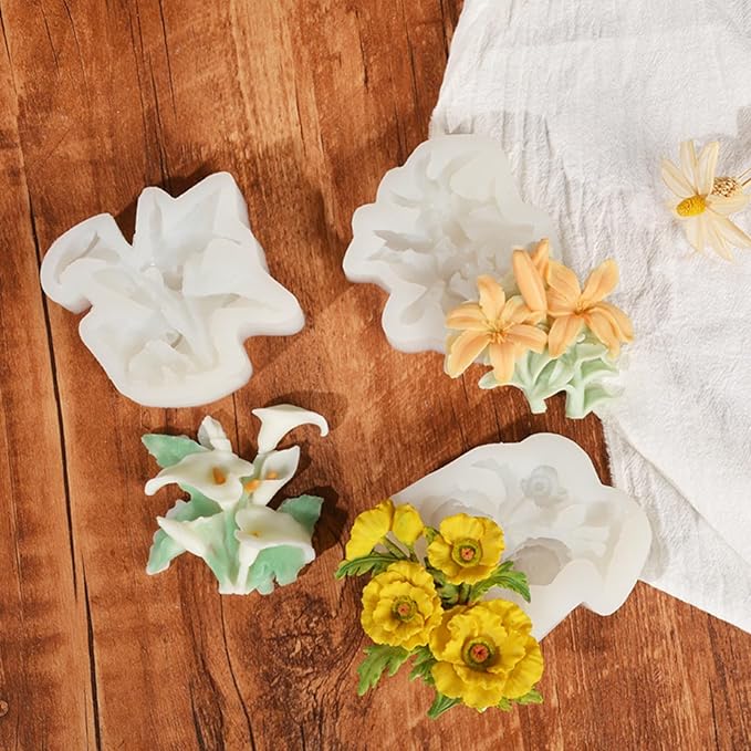 3D Flower Bouquet Candle Soap Silicone Molds Fondant Chocolate Candy Cake Decorating Mould Resin Clay Baking Pastry Tools (Calla Lily)