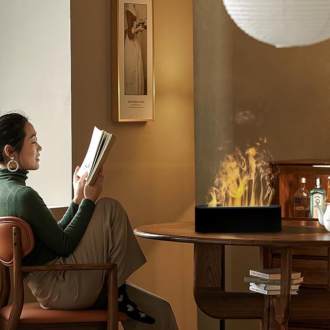 Essential Oil Diffusers,Flame Colorful Water Vapor Fire Fireplace Humidifier for Aromatherapy Aroma Therapy Machine Room Bedroom,Black Flame Diffuser for Essential Oils