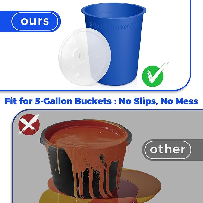 5 Gallon Bucket Liner with Lid- Food Grade Reusable Silicone Bucket Liner for Concrete Mix and Mud (Blue, 5 Gallon with Lid)