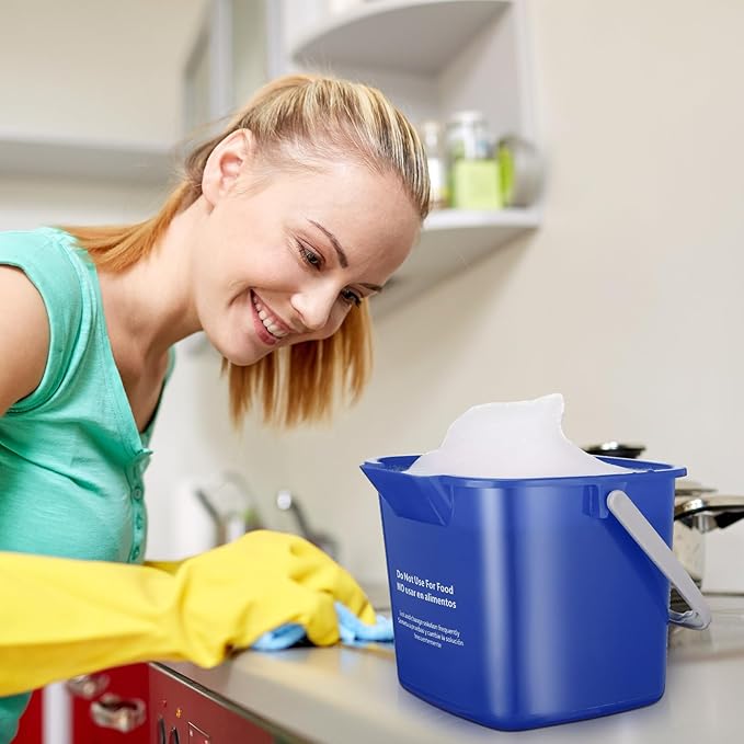 Roshtia 6 Pcs 6 Quart Cleaning Bucket Small Sanitizing Square Bucket Detergent Pail for Home Commercial Restaurant Kitchen Office School (Blue)