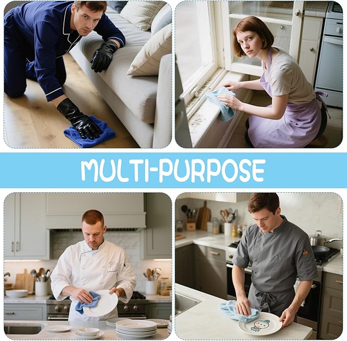 6 Pack Extra Large Microfiber Cleaning Cloths 20"x30", Lint-Free Reusable Towels for Home, Glass, Windows, Office, Kitchen, Bathroom – Mixed Blue