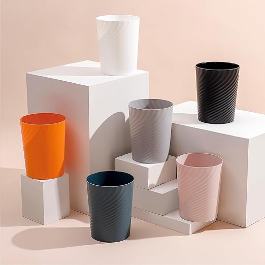 UUJOLY Plastic Small Trash Can Wastebasket, Garbage Container Basket for Bathrooms, Laundry Room, Kitchens, Offices, Kids Rooms, Dorms, 1.8 Gallon, Dark Grey, 3 Pack