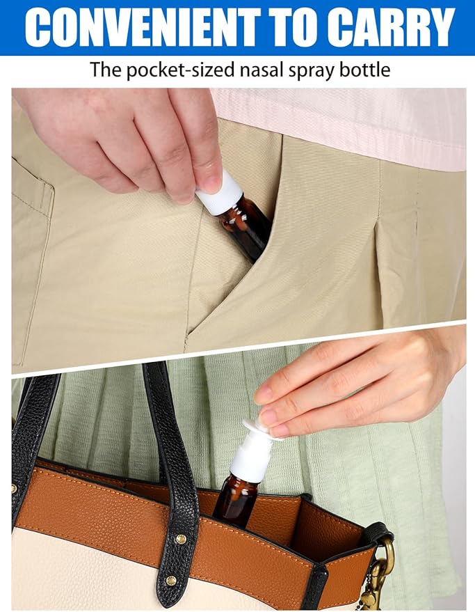 10 Pcs Nasal Spray Bottle, 5ML/0.17OZ 6 Pcs Brown Fine Mist Glass Empty Refillable Nasal Spray Bottle with 2 Pcs Funnels and 2 Pcs Labels