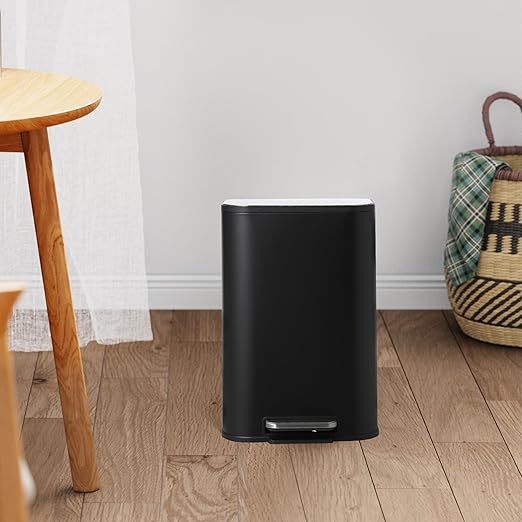 Stainless Steel Kitchen Trash Can 5.2 Gallon (20L) - Soft-Close Lid, Foot Pedal & Removable Inner Basket, Rectangular Step Bin for Office, Bedroom, Bathroom