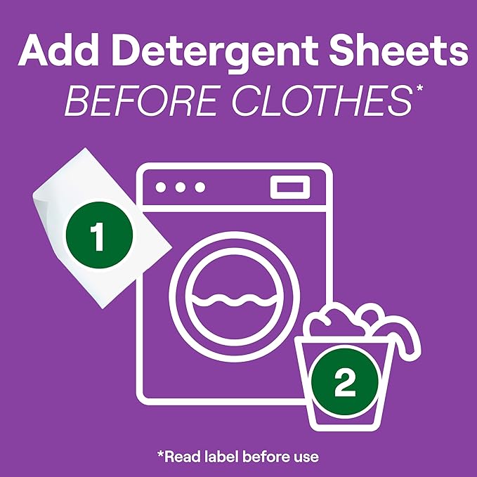 Seventh Generation Laundry Detergent Sheets, Up to 64 Loads, Fresh Lavender Scent, Removes Tough Stains, 0% Dyes and Artificial Fragrances, Safer for your family