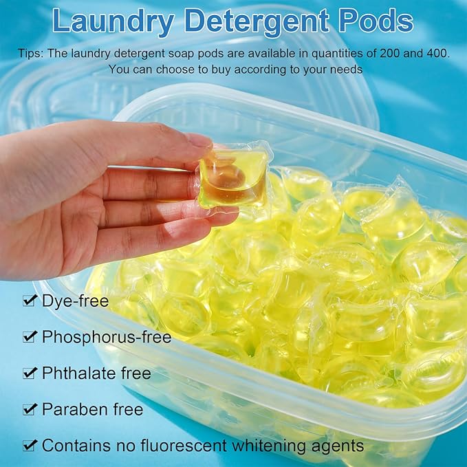 400 Pcs Laundry Detergent Soap Pods Bulk Anti Sensitive Laundry Pods Scented Washing Machine Pacs Packs with Clear Container Stain and Odor Removal, Ultra Concentrated,Plant Ingredient