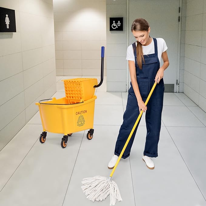 ARLIME Mop Bucket with Wringer On Wheels, 35 Quart Capacity Portable Wringer Trolley on Wheels, Side Press Floor Cleaning Wavebrake w/Handle, Mop Bucket for Home, Commercial, Restaurants