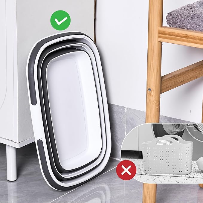 2.9 Gal(11 L) Collapsible Mop Bucket with Handle – Square Silicone Cleaning Bucket for Mopping, Car & Window Washing – Space-Saving Storage Organizer, Durable Plastic Bucket – Pair of Silicone Gloves