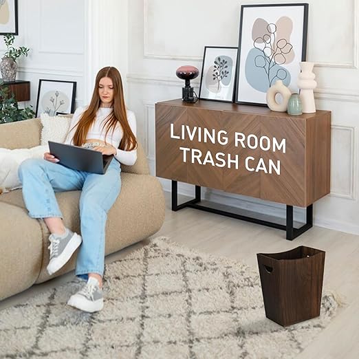 2 Pack Trash Can Wood Waste Basket Wooden Garbage Bins Decorative Farmhouse Trash Can for Bathroom Bedroom Office Desk Living Room (Distressed Brown)