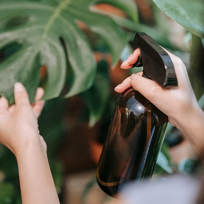 Wedama Amber Glass Spray Bottles, 16 oz Glass Spray Bottles for Cleaning Solutions and Essential Oils, Refillable Empty Spray Bottle with Adjustable Nozzles for Alcohol, Plant and Hair Care (1 Pack)