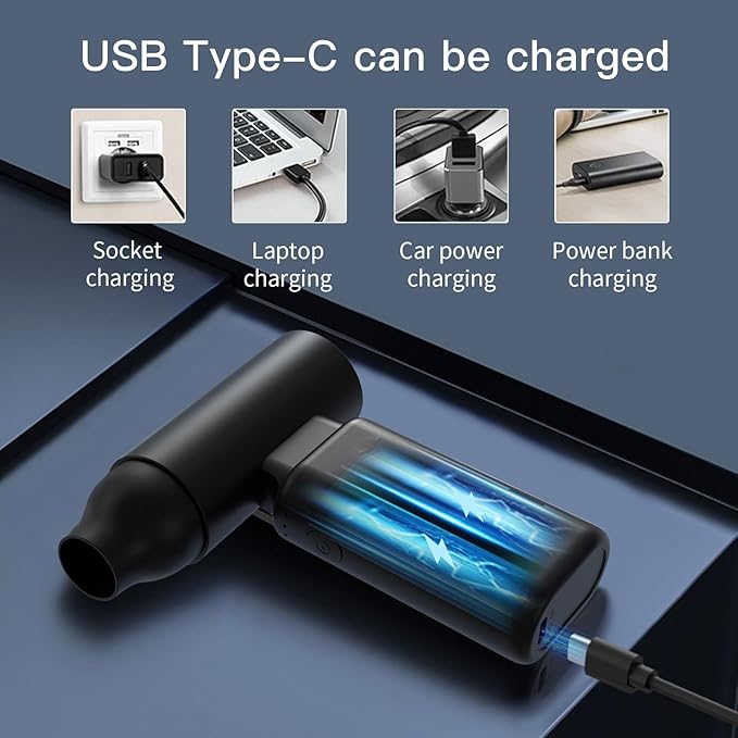 Compressed Air Duster, 3-Gear to 67000RPM Portable USB Rechargeable Brushless Motor Low Noise Electric Air Duster for Keyboard Cleaning, Car Interior Cleaning, Furniture Cleaning, Black