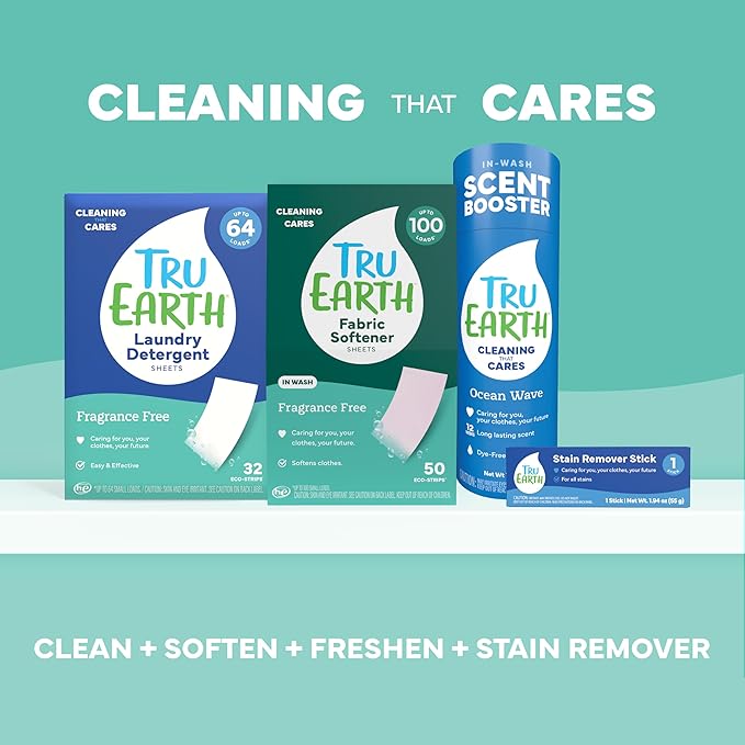 Tru Earth Compact Dry Laundry Detergent, Unscented - Up to 64 Loads (32 Sheets) | Liquidless Detergent, Travel | Packaging May Vary