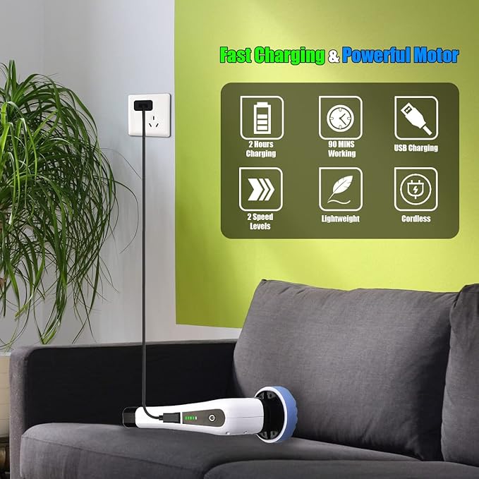 Electric Spin Scrubber, FARI Shower Cleaning Brush with 8 Replaceable Drill Brush Heads, Cordless Power Scrubber with Adjustable Handle Bathroom and Shower Cleaner