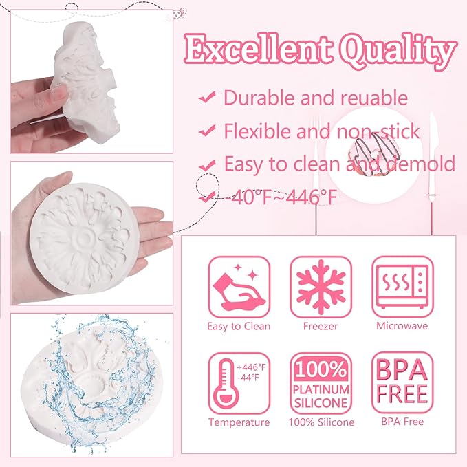 European Relief Scroll Silicone Mold for Baking and Craft Making, Baroque Chocolate Fondant Mold, Suitable for Oven and Freezer, Perfect for Cake Decoration, Cookies, Candy, Resin Art