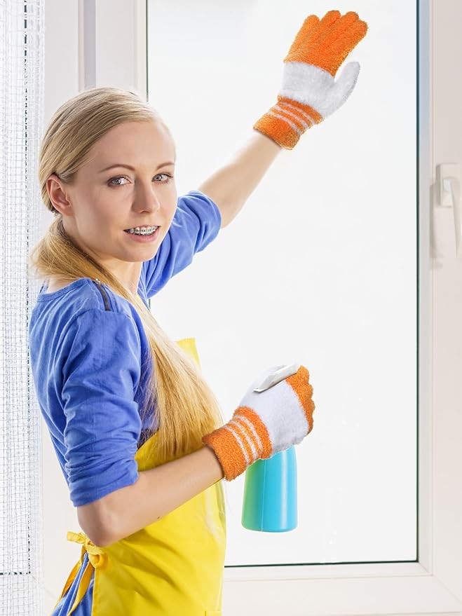 Patelai 3 Pairs Microfiber Plant Dusting Gloves Leaf Cleaning Gloves for Indoor Plants, Blinds, Furniture, House (Large,Gray, Orange, Brown)