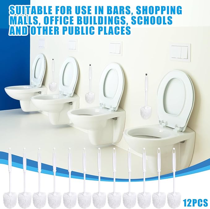 Roshtia 12 Pcs Toilet Bowl Brush White Toilet Brushes Bulk Toilet Scrubber Scrub Brushes with Plastic Handles for Commercial Restrooms Bathroom Cleaning, 13.7 Inch