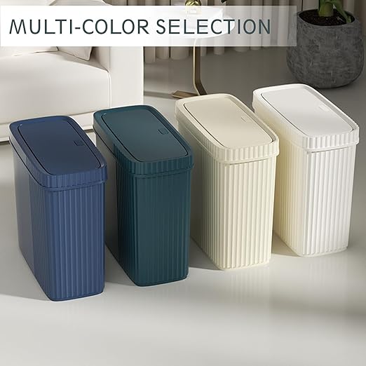 UUJOLY Small Bathroom Trash Can with Lid Slim Wastebasket Garbage Can Plastic Container Basket Trash Bin for Kitchen, Laundry Room, Office, Kids Room, Dorm, Navy Blue, 3.2 Gallon