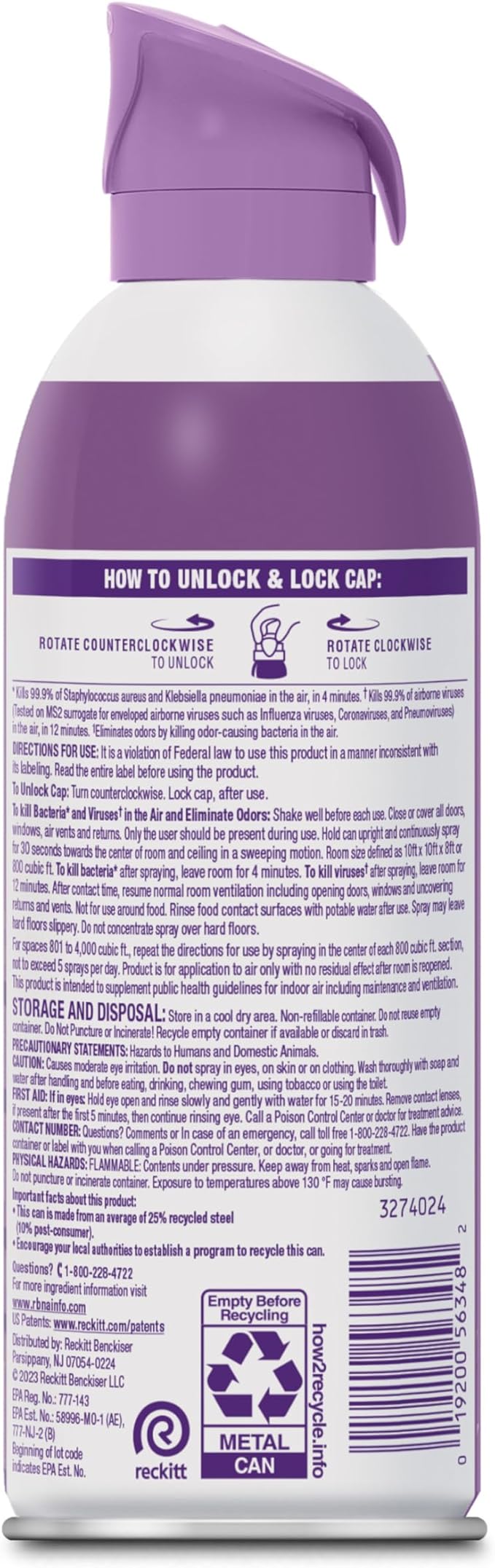 Lysol Air Sanitizer Spray with Odor Eliminator for Home & Office, Sanitizing Spray, Air Freshener Alternative, Lavender Sky Scent, 10 oz (Pack of 3)