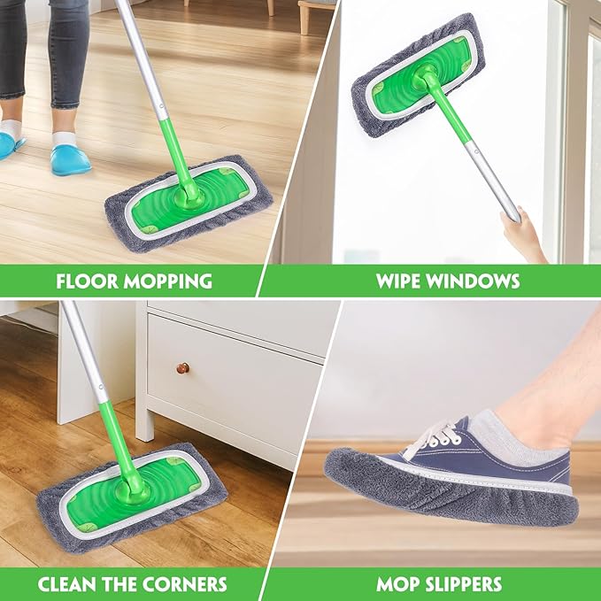 Reusable Mop Pads Compatible with Swiffer - Dry Sweeping Cloths & Wet Mopping Cloths for Household Cleaning - Washable Microfiber Wet Pads for Mopping Floors - 4 Pack (Mop is not Included)