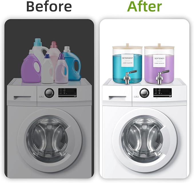 TIPGO Glass Laundry Detergent Dispenser, 128 oz / 3.5L Fabric Softener Dispenser for Laundry Room Organization, Detergent Holder with 304 Spigot, Glass Soap Container (Ivory)