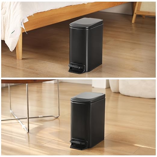 ELPHECO Small Bathroom Trash Can with Lid Soft Close 1.8 Gallon / 6.8 Liter Stainless Steel Garbage Can Slim Black Wastebasket for Bathroom, Office, Bedroom, Matte Black