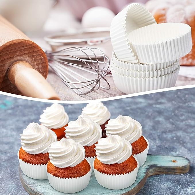 Uiifan Disposable Round Cupcake Liners Paper Baking Cups Wrappers Cupcake Paper Microwave Oven Safe Bakeware Mold for Snacks Cakes(White,50 Pcs)