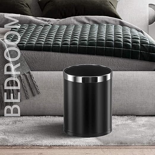 Open Top Hotel Trash Can, Office Metal Black Waste Basket,Round Garbage Can for Hotel,Restaurant,Office