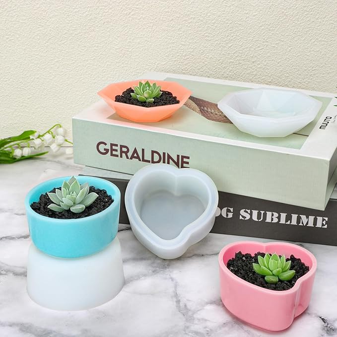 Gartful 3 Pieces Dish Resin Molds, Silicone Jewelry Tray Molds, Storage Container Epoxy Resin Casting Molds for Jewelry Ring Holders, Soap Dish, Candle Holder, 3 Styles(Round & Heart & Octagon)