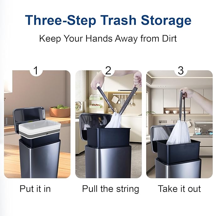 Drawstring Trash Bags for 8-Gallon (30L) Trash Cans, Kitchen Garbage Bags, Pre-Separated, 2 Rolls, 80 Count White Waste Basket Liners For Home Office Kitchen Bathroom Bedroom Pets Livingroom