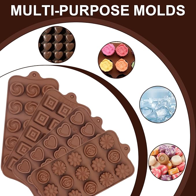 4 Pcs Silicone Molds for Chocolate Non Stick Candy Mold Food Grade Candy Molds for Chocolate Candies Jelly Truffles Candles