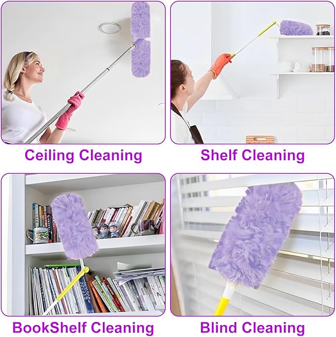 50 Count 360 Heavy Duty Duster Refills Bulk Compatible with Swiffer, Dusting Refills with 1 Handle, Multi Surface Disposable Dusters Refill for Cleaning (Purple)