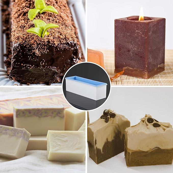 2 Pcs Loaf Soap Mold with Plastic Box, Flexible Silicone Rectangular Mold 42oz, Swirl Making Tool for DIY Soap, Handmade Candles, Resin Casting, Homemade Desserts (Blue)