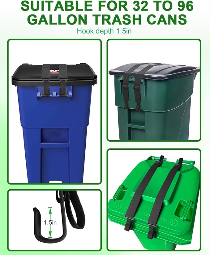 2 PCS Adjustable Double Claw Trash Can Lock Strap to Prevent Raccoons, Dogs, Mice and Other Small Animals From Rummaging, Garbage Can Lid Lock Keeps Lid Securely in Place in Strong Winds