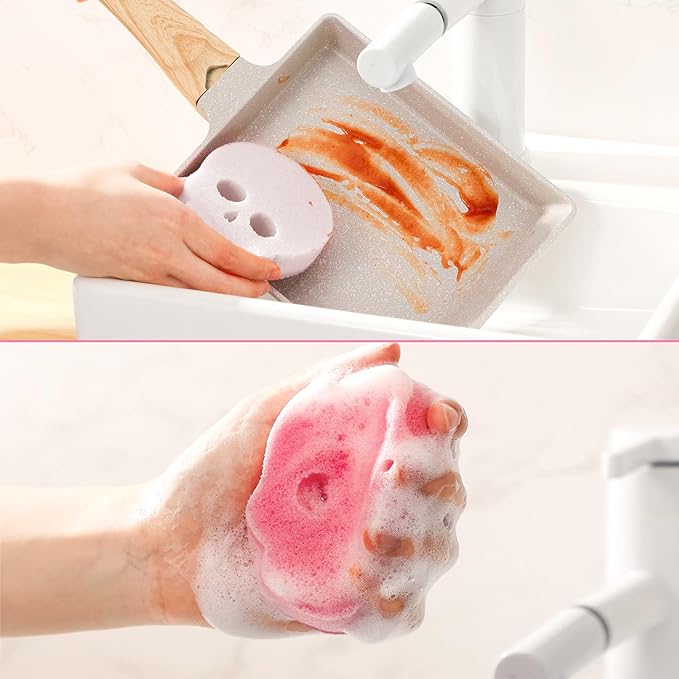 Tioncy 12 Pack Skull Kitchen Sponges Bulk Dual Sided Scrubber Pink Sponges Dishwashing Skull Kitchen Accessories Dish Scouring Black, White